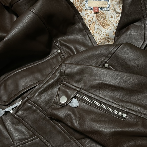 NWT Anthropologie Pilcro Shrunken Trucker Jacket Brown XL Leather jacket Brown faux leather